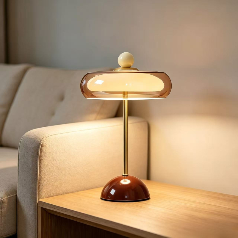 Sklenená stolová lampa do spálne, nabíjateľná hubová lampa, luxusná vintage atmosféra, osvetlenie pri posteli do hlavnej spálne, moderný štýl.