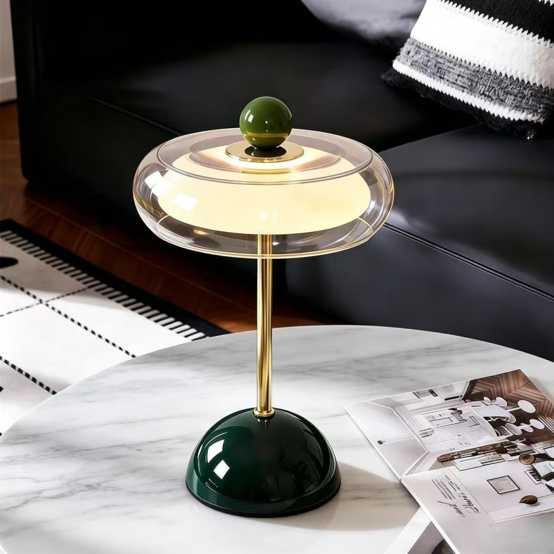 Sklenená stolová lampa do spálne, nabíjateľná hubová lampa, luxusná vintage atmosféra, osvetlenie pri posteli do hlavnej spálne, moderný štýl.