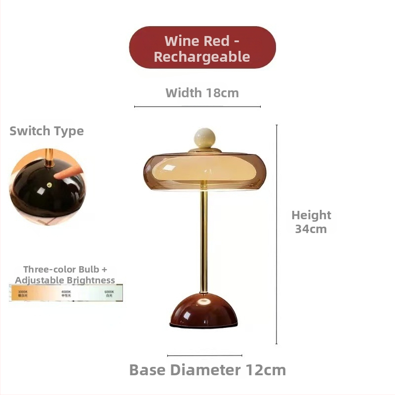 Sklenená stolová lampa do spálne, nabíjateľná hubová lampa, luxusná vintage atmosféra, osvetlenie pri posteli do hlavnej spálne, moderný štýl.