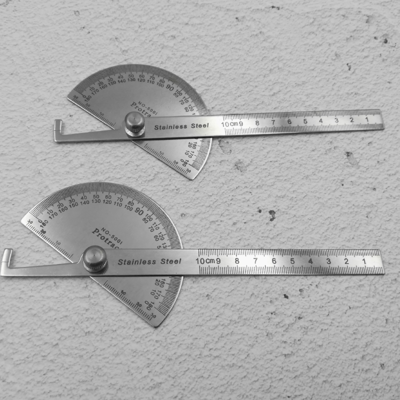 Rozsdamentes acél derékszögmérő 0-180°, 100 mm, félkör