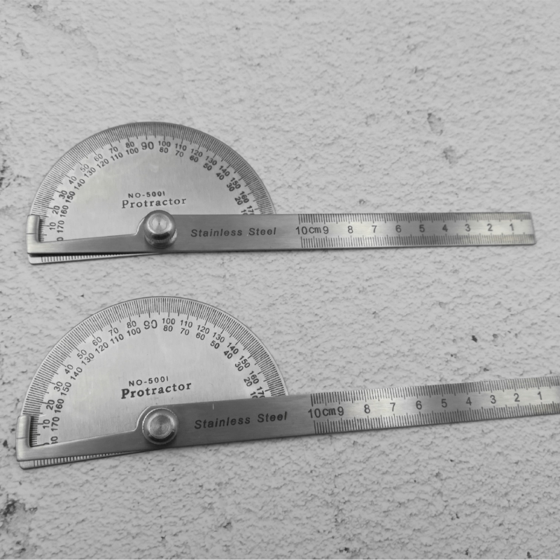 Rozsdamentes acél derékszögmérő 0-180°, 100 mm, félkör