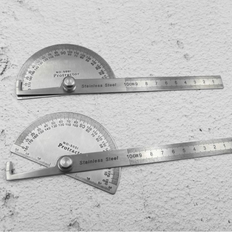 Rozsdamentes acél derékszögmérő 0-180°, 100 mm, félkör