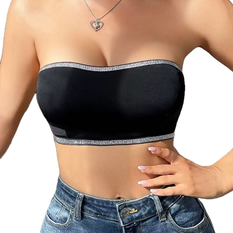 Križno bez rukava tube top sa srebrnom obrubom, anti-klizanje, podesiv, žensko rublje