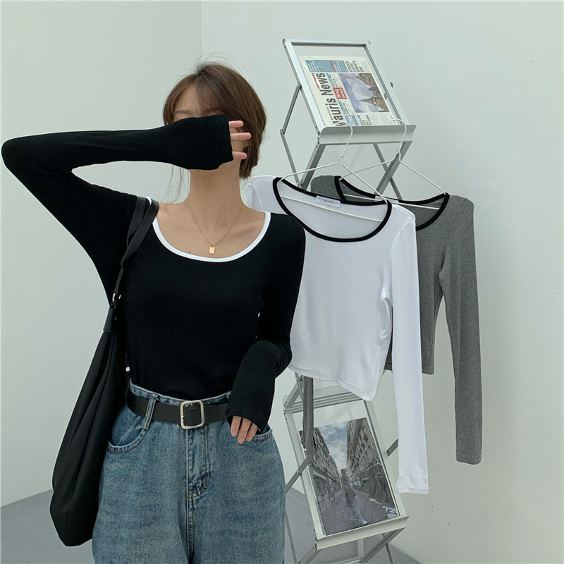 2025 karcsú szabású hosszú ujjú női base layer crop felső, kerek nyakú