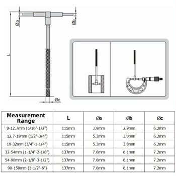 8-150 mm ρυθμιζόμενος τηλεσκοπικός μετρητής εσωτερικής διαμέτρου με στρογγυρή κεφαλή για οπές