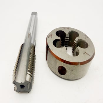 Σετ ταπς με αμερικανικό πρότυπο αριστερό threading και αριστερά κυκλικά dies — 1/4-20 αριστερά, 9/16-18 αριστερά, 1/2-20L