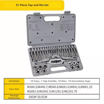 Σετ 31 τεμαχίων Tap & Die, μετρικά και ιντσικά μεγέθη, M6-M24 – χειροκίνητο κιτ για συγκόλληση ροπών
