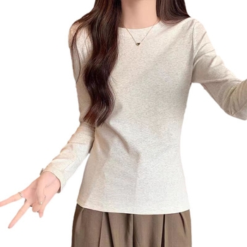 Női koreai stílusú karcsúsított pamut hosszú ujjú T-shirt, egyszínű