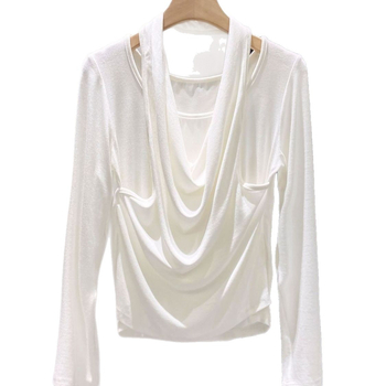 Női hosszú ujjú halterneck nyakú T‑shirt, francia stílus, ősz 2025 kollekció, karcsú szabás