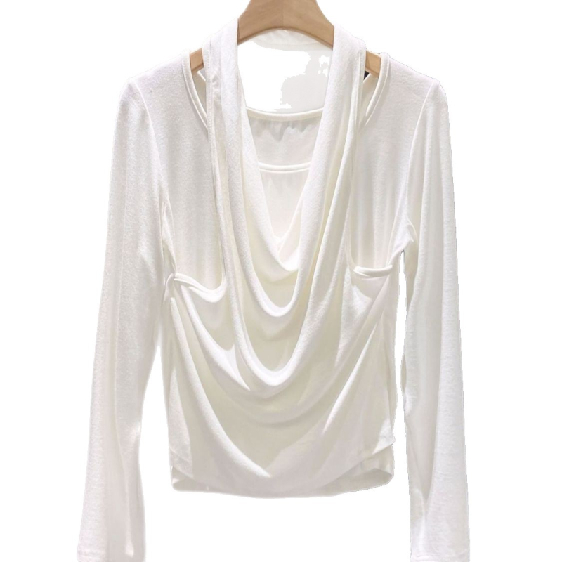 Női hosszú ujjú halterneck nyakú T‑shirt, francia stílus, ősz 2025 kollekció, karcsú szabás