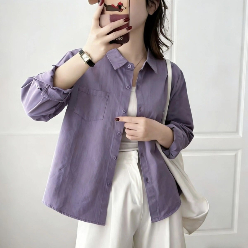 Minimalista dizájn, pamut cropped felső kis testalkatú nőknek, hosszú ujjú, koreai stílus