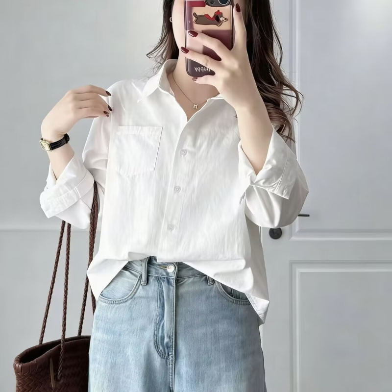 Minimalista dizájn, pamut cropped felső kis testalkatú nőknek, hosszú ujjú, koreai stílus
