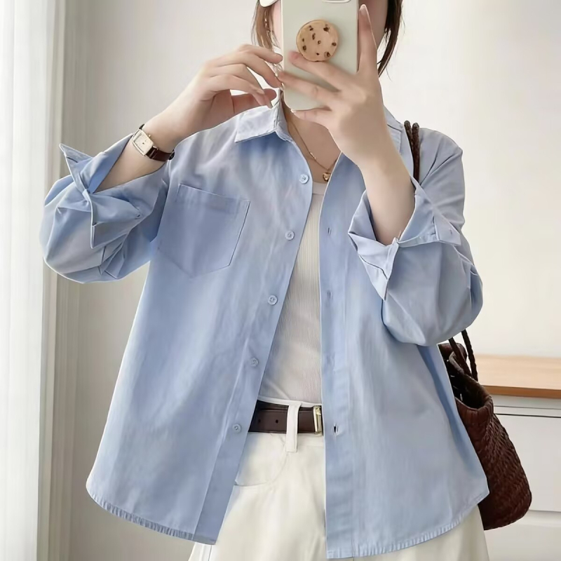 Minimalista dizájn, pamut cropped felső kis testalkatú nőknek, hosszú ujjú, koreai stílus