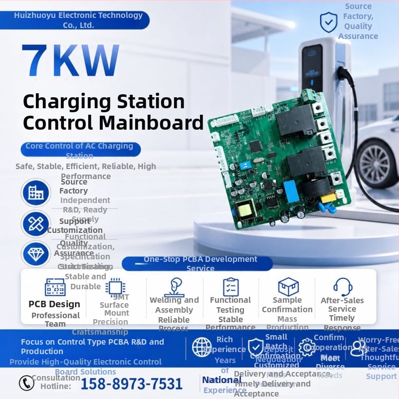 7 kW-os AC töltésvezérlő főlap elektromos járművekhez – intelligens központi vezérlőpanel ház- és kereskedelmi használatra.