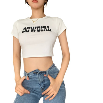 Női rövid ujjú póló amerikai retro stílusban, 2025 nyár, karcsúsított szabás, magas derék, crop top