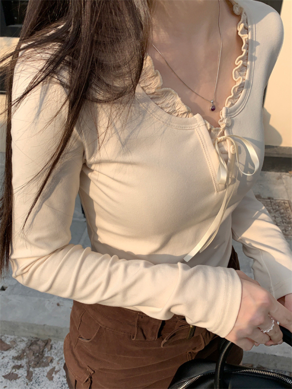 Női sötétkék kötött top három gombbal, amerikai retro stílus, karcsú szabás, cropped, hosszú ujjú rib knit felső, őszi-téli