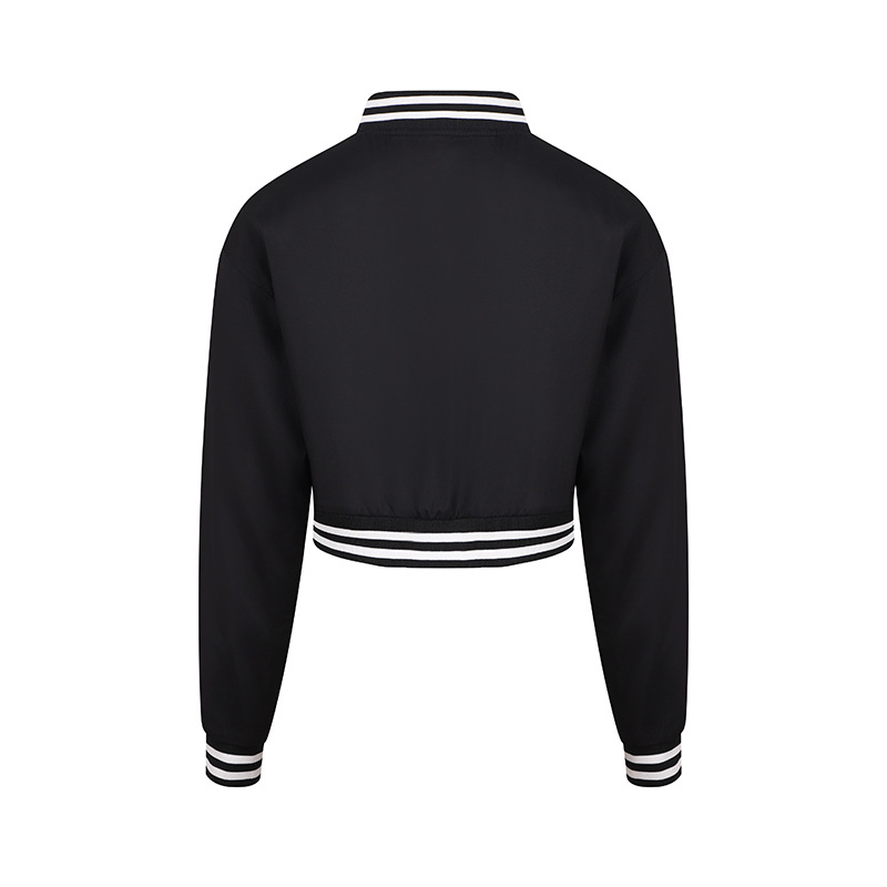 Jachetă baseball pentru femei, ușoară, guler înălțat, mâneci lungi, lungime scurtă, croi lejer, broderie, poliester, stil urban casual, mărime EU