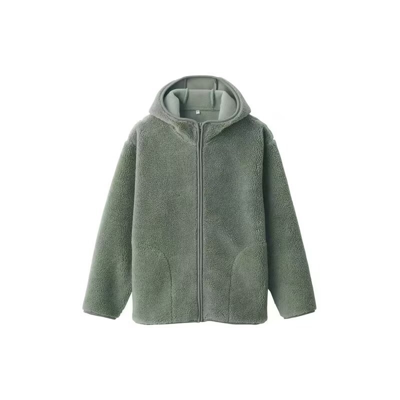 Női hosszú fleece kapucnis kabát, lazán szabott, meleg őszre és téli szezonra