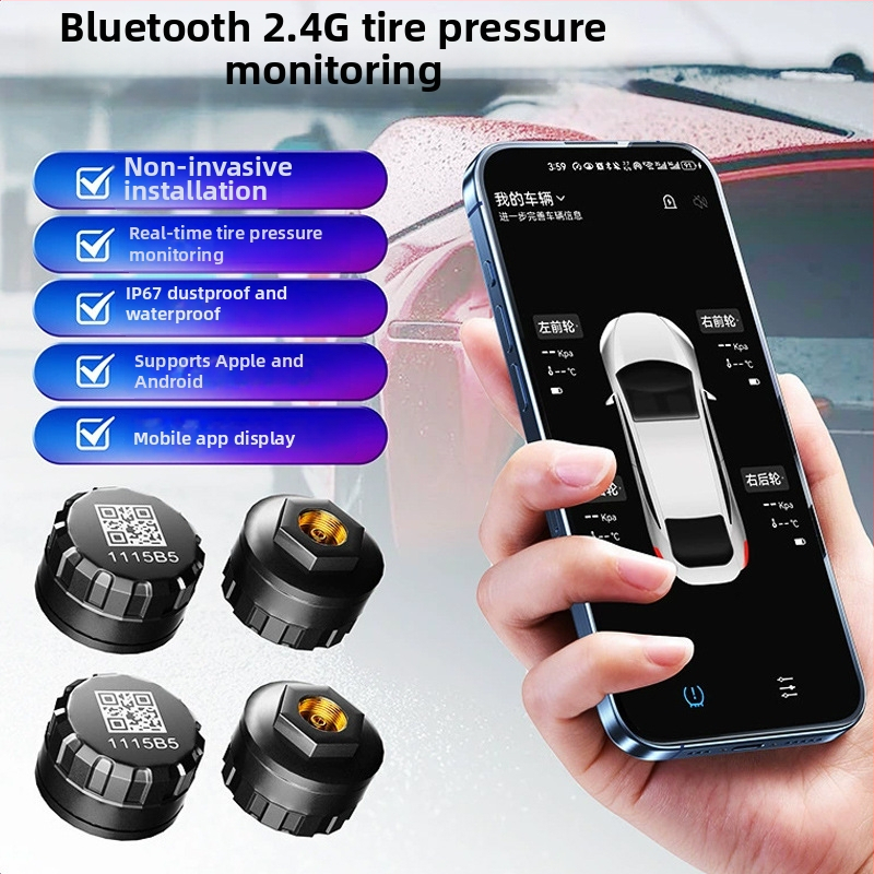 Autó- és motorkerékpár gumiabroncsnyomás monitor, napelemes, külső és belső kivitel, univerzális, magas precizitású Bluetooth nyomásmérő