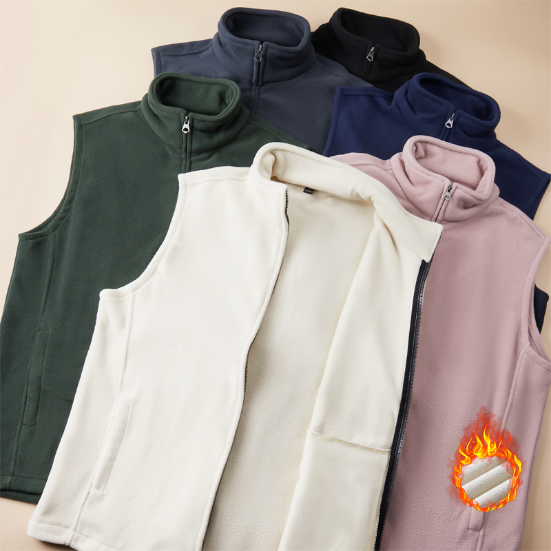 Vestă casual unisex, 2026 toamnă–iarna, 320 g polar fleece, guler înalt, fermoar, căptușită cu fleece