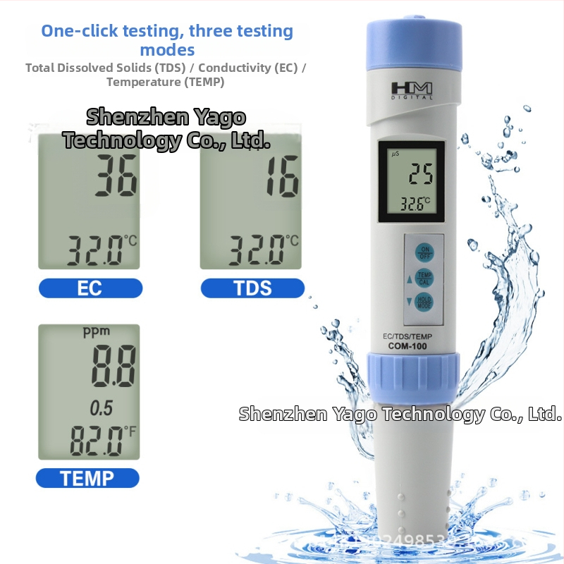 COM100 3-v-1 tester kvality vody s meraním EC, TDS a teploty pre bazény