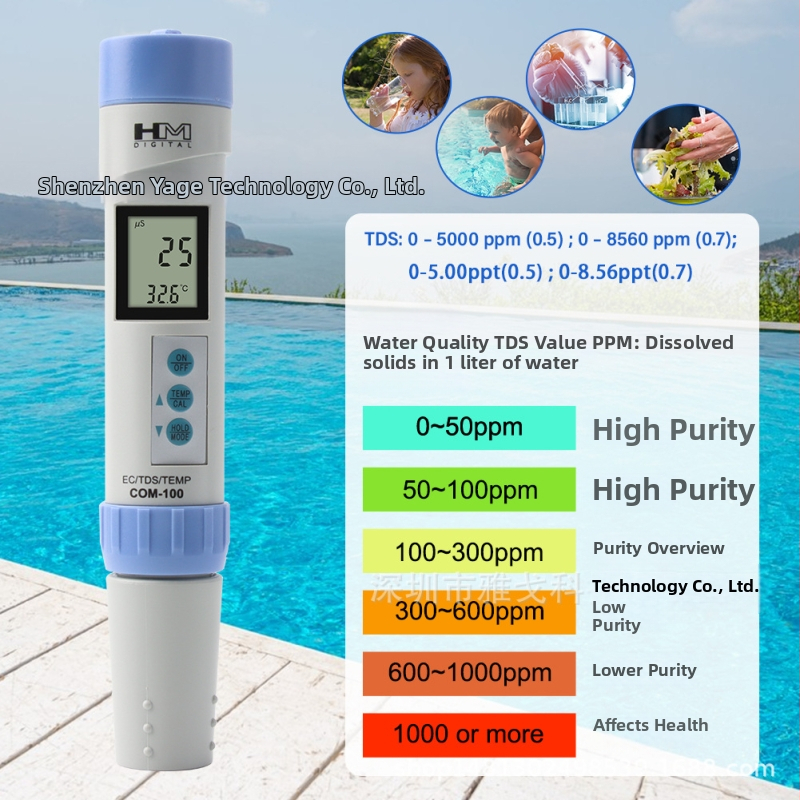 COM100 3-v-1 tester kvality vody s meraním EC, TDS a teploty pre bazény