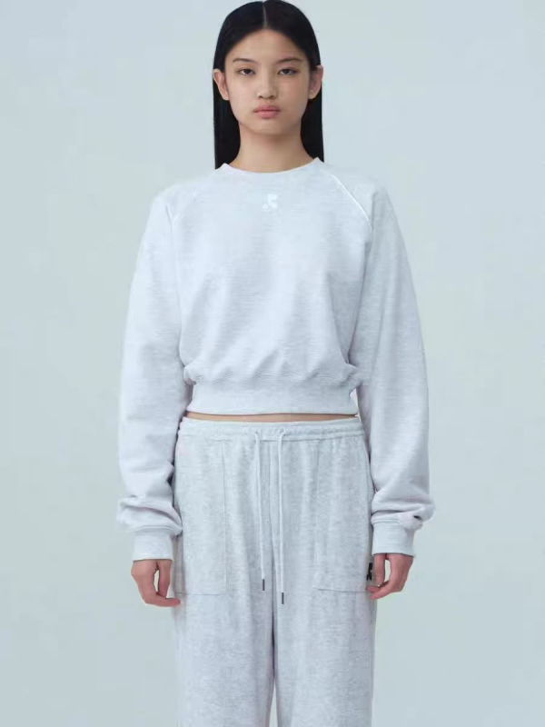 Női koreai stílusú cropped pamut pulóver raglán ujjakkal, kerek nyakú casual felső ősz-tél