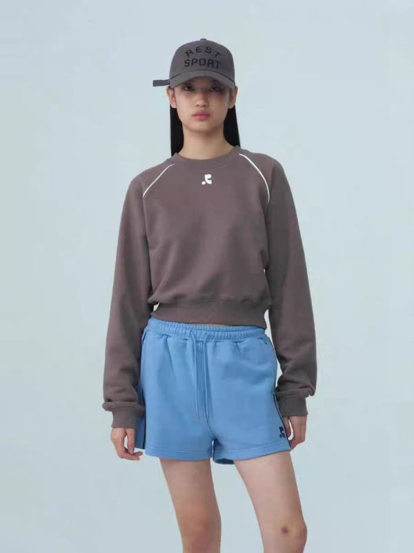 Női koreai stílusú cropped pamut pulóver raglán ujjakkal, kerek nyakú casual felső ősz-tél