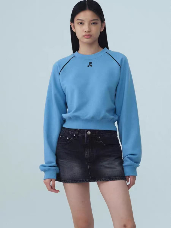 Női koreai stílusú cropped pamut pulóver raglán ujjakkal, kerek nyakú casual felső ősz-tél