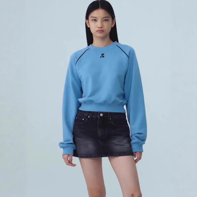 Női koreai stílusú cropped pamut pulóver raglán ujjakkal, kerek nyakú casual felső ősz-tél