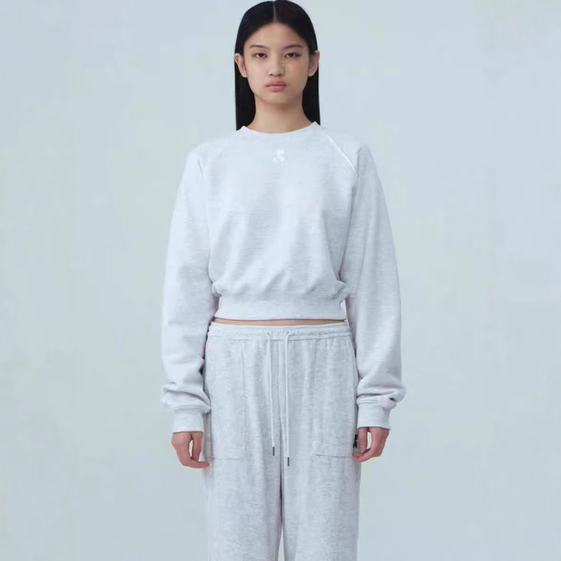 Női koreai stílusú cropped pamut pulóver raglán ujjakkal, kerek nyakú casual felső ősz-tél