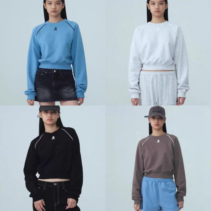 Női koreai stílusú cropped pamut pulóver raglán ujjakkal, kerek nyakú casual felső ősz-tél