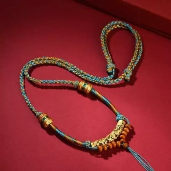 Tibet-stílusú Thangka amulett nyaklánc, kézzel készített, állítható hosszúságú, olívamag medállal