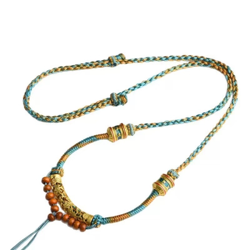 Tibet-stílusú Thangka amulett nyaklánc, kézzel készített, állítható hosszúságú, olívamag medállal
