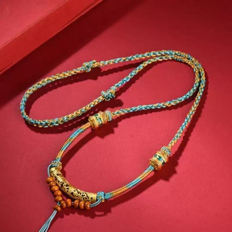 Tibet-stílusú Thangka amulett nyaklánc, kézzel készített, állítható hosszúságú, olívamag medállal