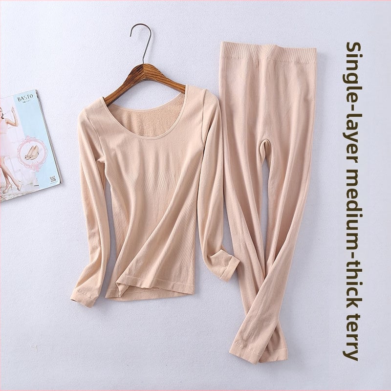 Set termic feminin modelator: top gros căptușit cu fleece, fără cusături, mâneci lungi, pantaloni 3/4 pentru toamnă