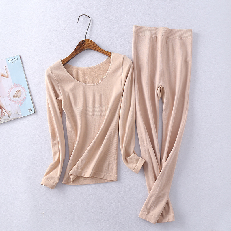 Set termic feminin modelator: top gros căptușit cu fleece, fără cusături, mâneci lungi, pantaloni 3/4 pentru toamnă