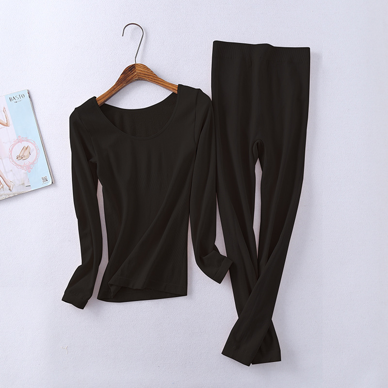 Set termic feminin modelator: top gros căptușit cu fleece, fără cusături, mâneci lungi, pantaloni 3/4 pentru toamnă