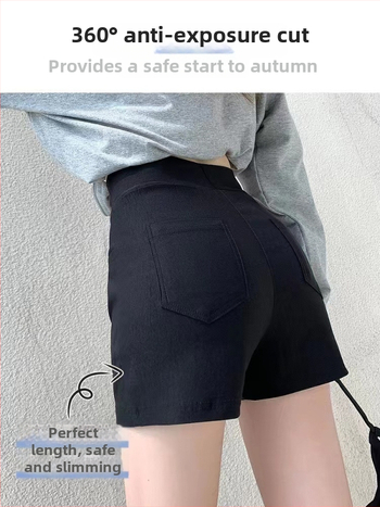 Șorturi negre pentru femei cu talie înaltă, elastice, vară, ridică șoldurile, protecție împotriva expunerii, potrivite ca îmbrăcăminte de exterior, model geometric
