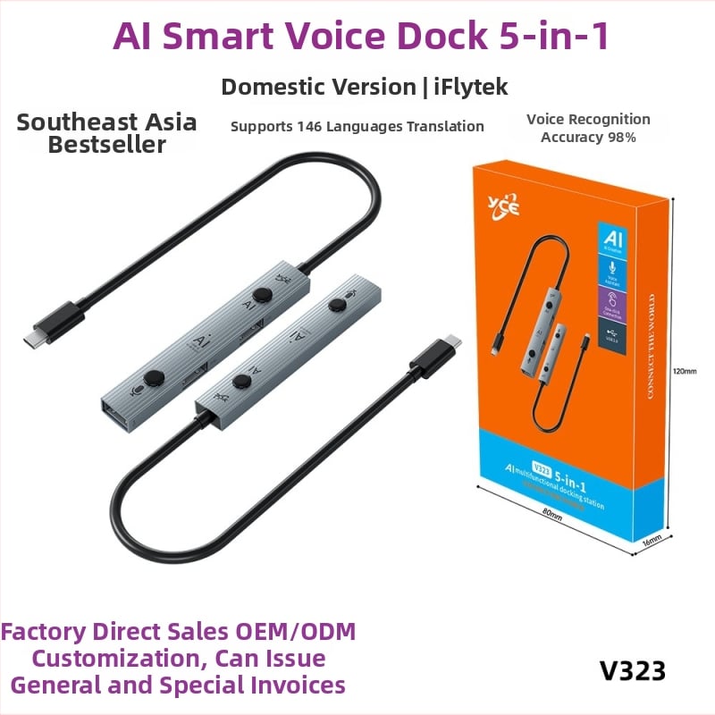 AI-vezérelt USB-C intelligens hub beszéd-alapú fordítással 146 nyelvre