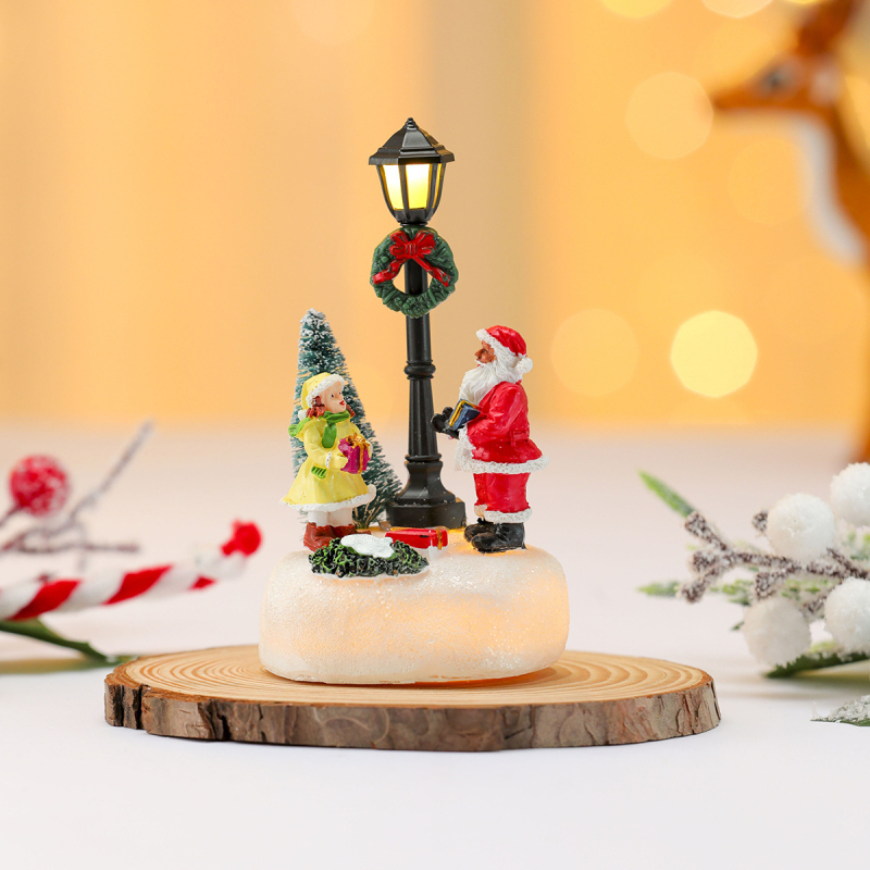 Fénnyel működő karácsonyi gyanta díszek: mini ház és utcai lámpa