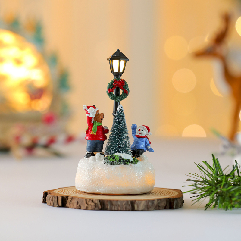Fénnyel működő karácsonyi gyanta díszek: mini ház és utcai lámpa