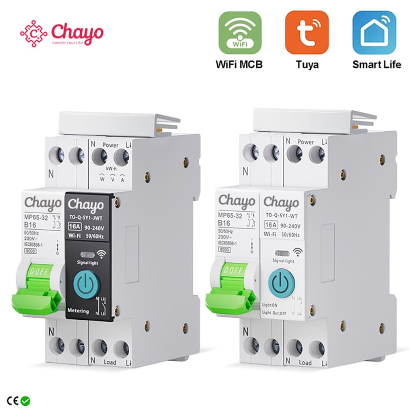 Chayo Tuya WiFi интелигентен прекъсвач с безжично дистанционно управление и измерване на мощността – за домашна и индустриална употреба