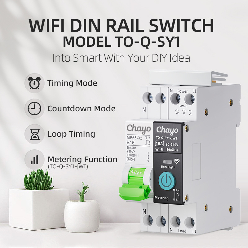 Chayo Tuya WiFi интелигентен прекъсвач с безжично дистанционно управление и измерване на мощността – за домашна и индустриална употреба