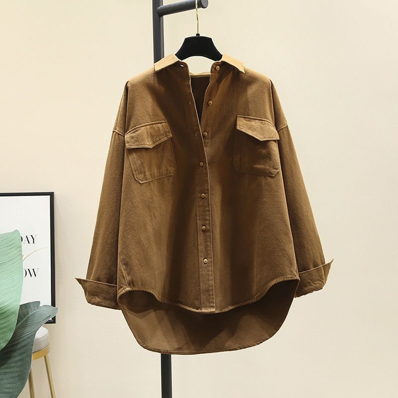 Corduroy vastagított vintage női ingdzseki, hosszú ujjú, rétegzett viseléshez tavaszra és őszre
