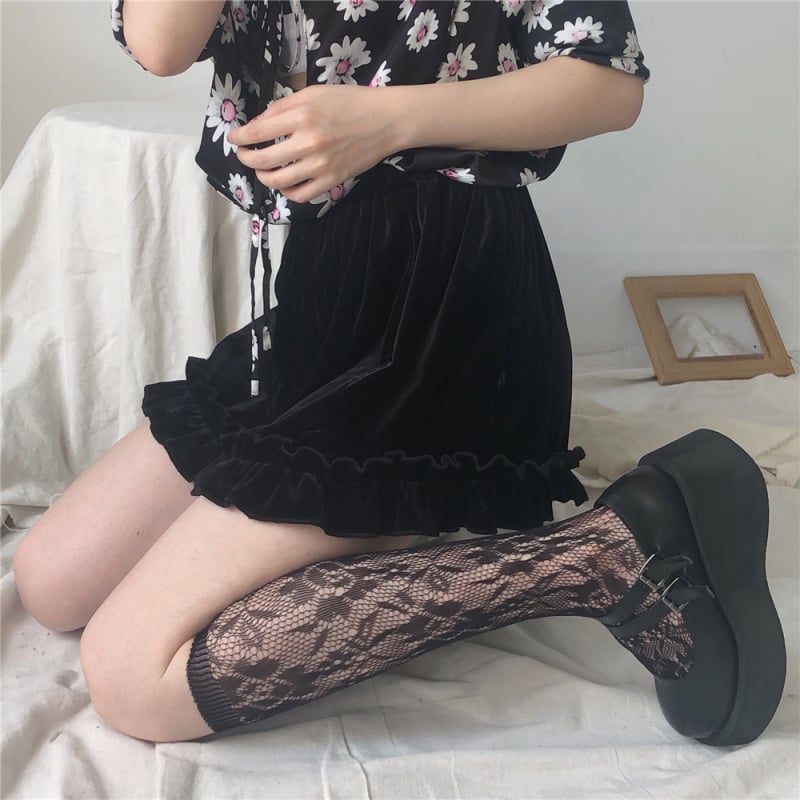 Nyári Lolita zoknik, édes retro csipkés hálós mintával, légáteresztő rövid zoknik diákoknak
