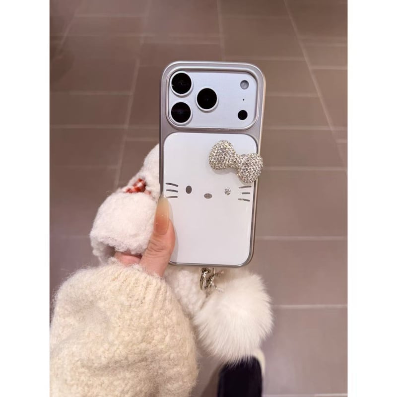 Θήκη για iPhone 17/16 Pro Max σε στυλ Ins, χαριτωμένο γατάκι με φουντωτή μπάλα από γούνες, ανθεκτικό σε γρατζουνιές, γυναικείο στυλ