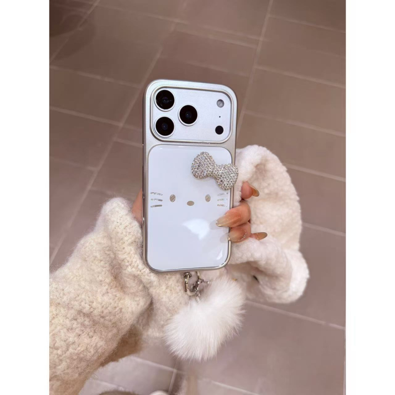 Θήκη για iPhone 17/16 Pro Max σε στυλ Ins, χαριτωμένο γατάκι με φουντωτή μπάλα από γούνες, ανθεκτικό σε γρατζουνιές, γυναικείο στυλ