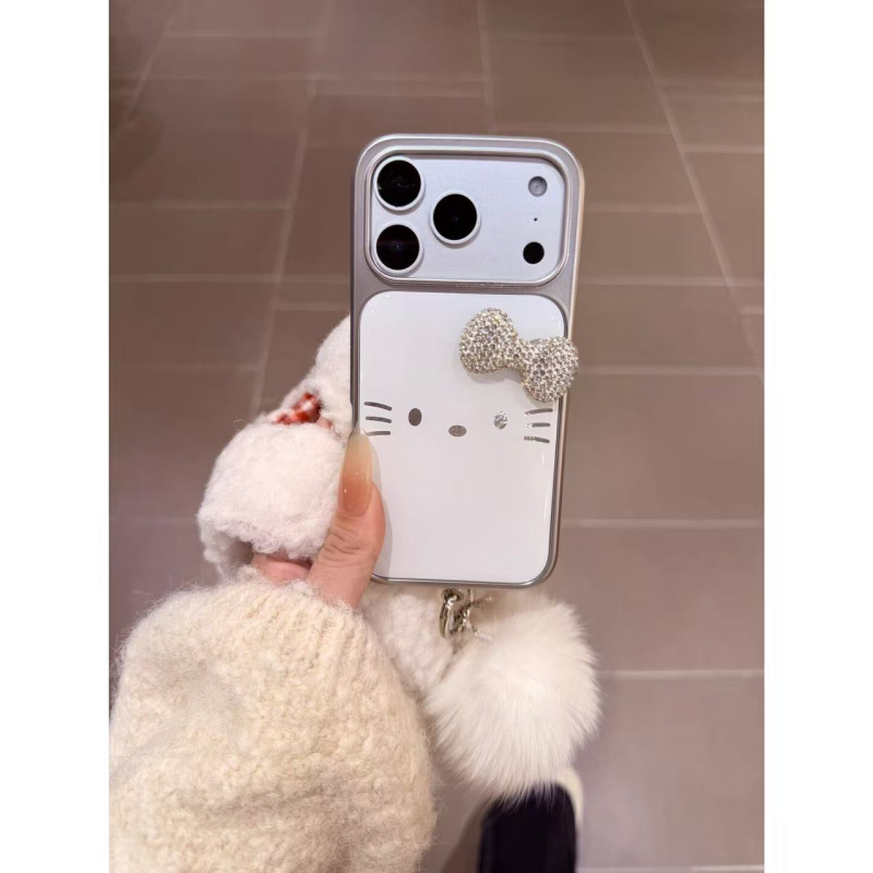 Θήκη για iPhone 17/16 Pro Max σε στυλ Ins, χαριτωμένο γατάκι με φουντωτή μπάλα από γούνες, ανθεκτικό σε γρατζουνιές, γυναικείο στυλ