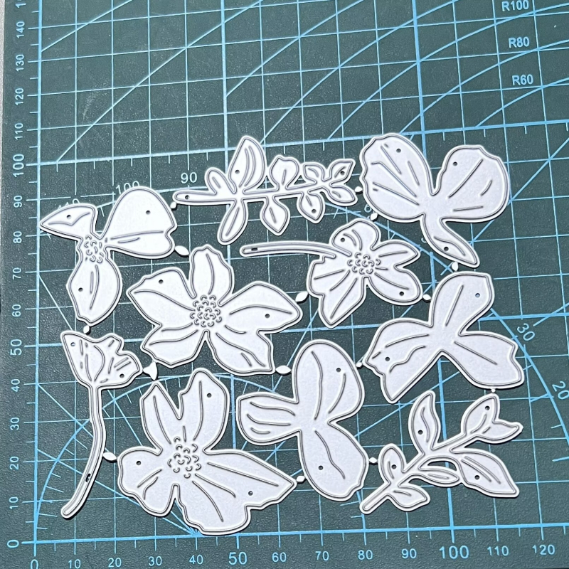 DIY 3D virágok, ágak és levelek – fém vágóforma, szénacél reliefforma, eszköz kézzel készített üdvözlőlapokhoz, 3D vágó